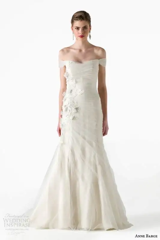 anne-barge-bridal-spring-2015-whisper-draped-tulle-mermaid-wedding-dress-off-shoulder-sleeves